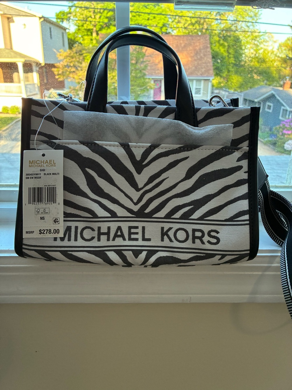 NWT Michael Kors Black & White Zebra Print Canvas Tote with Logo Trim